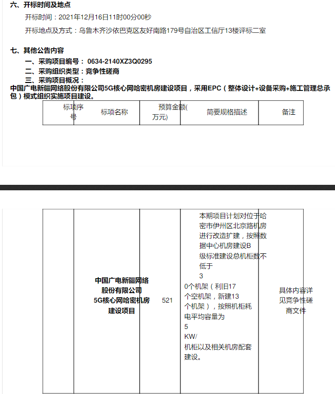 中国广电新疆公司5G核心网哈密机房建设项目宣布终止-DVBCN